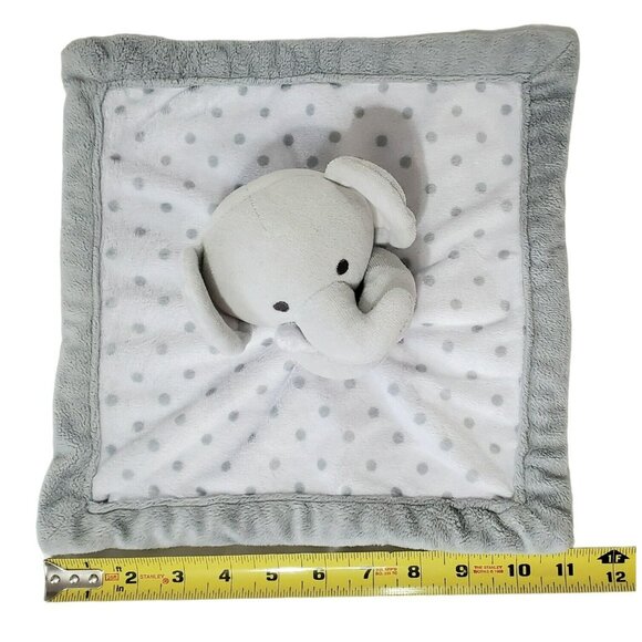 Baby Elephant Lovey Security Blanket Rattle Binkie Plush Polka Dot White Gray - Picture 5 of 6